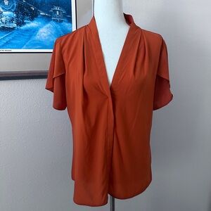 Calvin Klein Rust V-Neck Short Sleeve Blouse